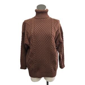 Sunday Best Chunky Cable Knit Wool Fisherman Sweater‎ Size XS Brown Pullover